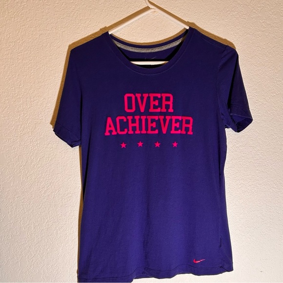 NIKE Shirt Girls XL Blue/Pink Over Achiever Athlete Swoosh Cotton Short Sleeve - Picture 1 of 10